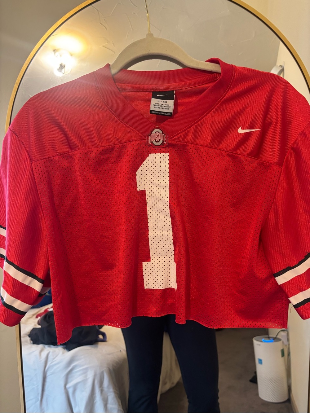 Nike Red Cropped Football Jersey with White Number OSU copped jersey